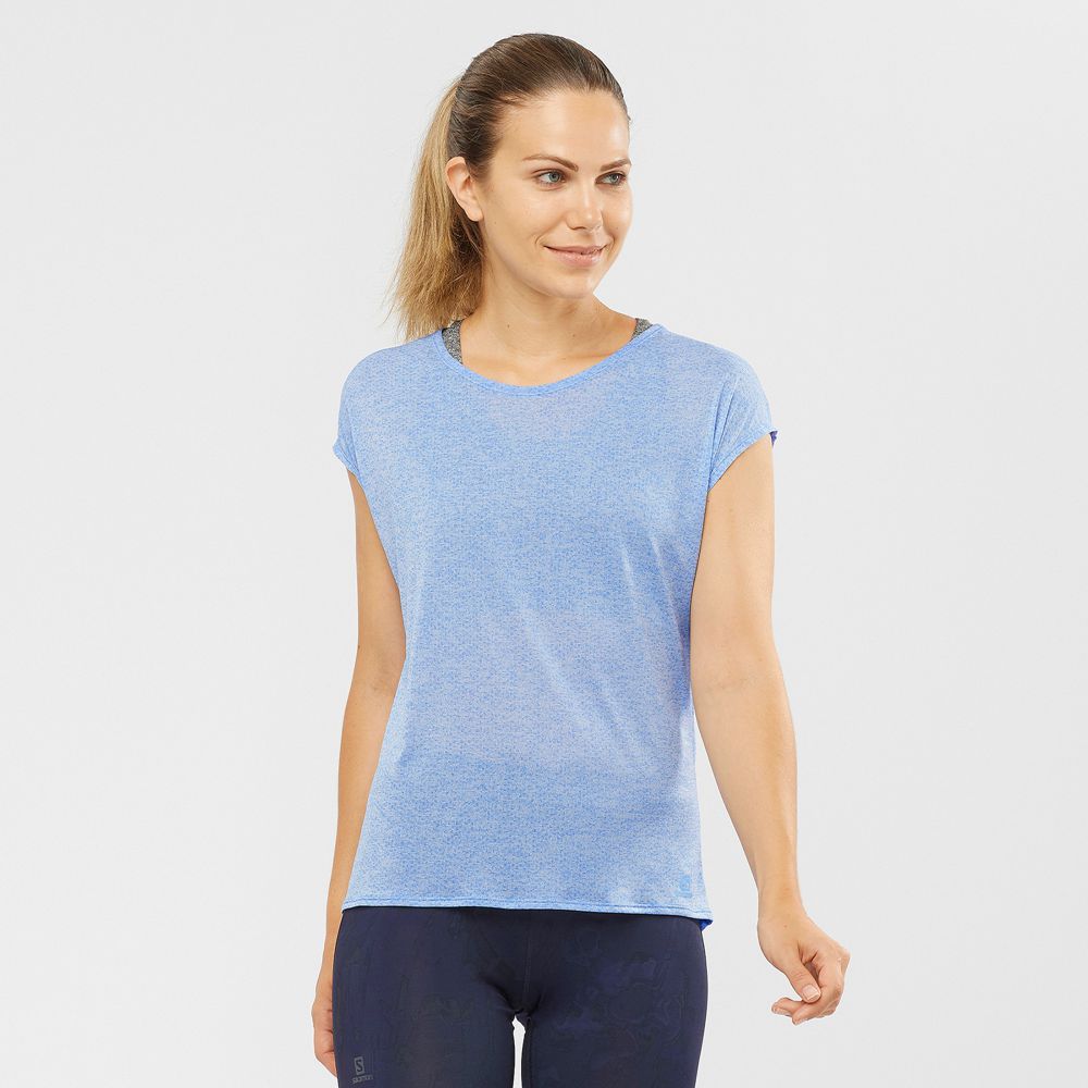 Salomon Singapore Womens T-shirts - XA SLEEVE TECH W Marina | 53274-POAJ